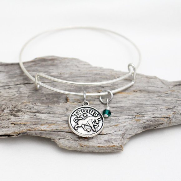 May Taurus Adjustable Charm Bangle - Handmade Zodiac Bracelet - Picture 2 of 11